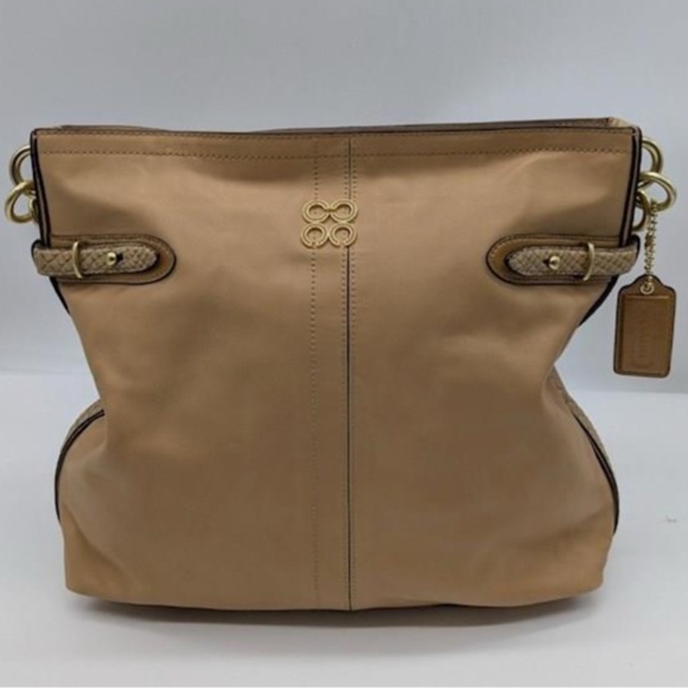 Coach Collette Hobo Bag  Tan Color Snake Leather Trimming  Gold Hardware EUC - Picture 2 of 8